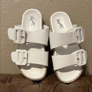 Seychelles White Buckle Slide Sandals
